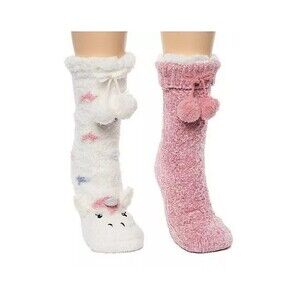 NWT CUDDL DUDS Sherpa Lined Critter Socks Size 4-10 2 Pk - Pink Unicorn